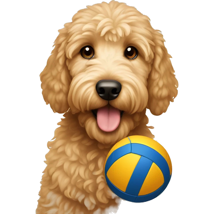 Golden doodle with a volleyball emoji
