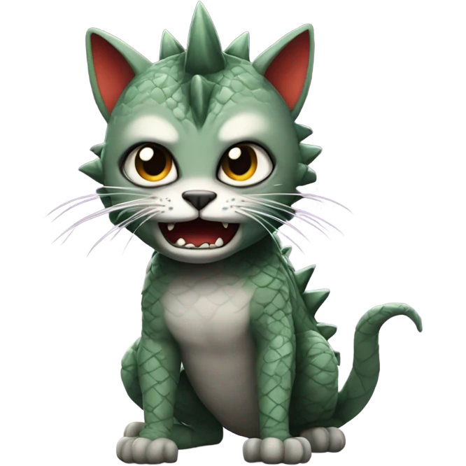 Cat roaring while wearing a Godzilla costume emoji