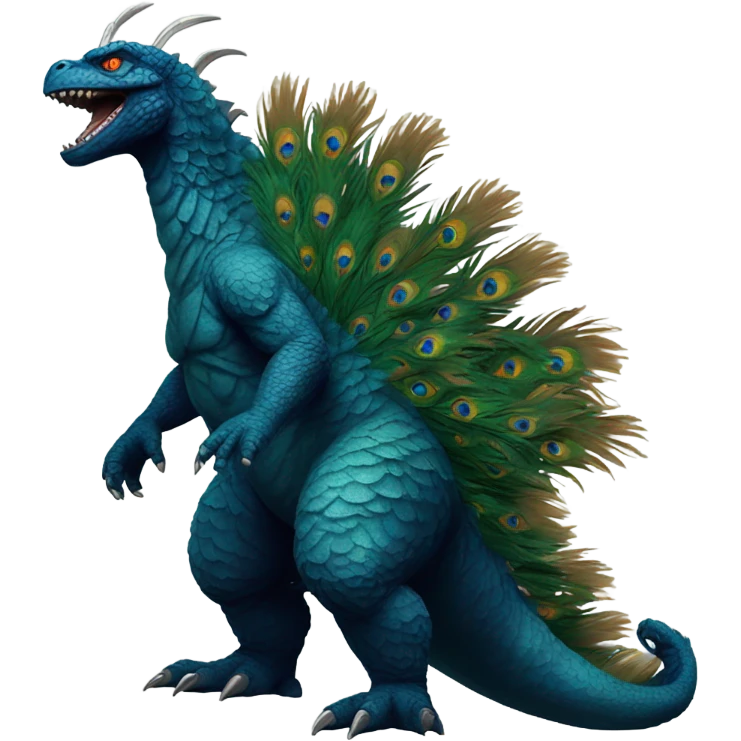 Godzilla with peacock feathers emoji