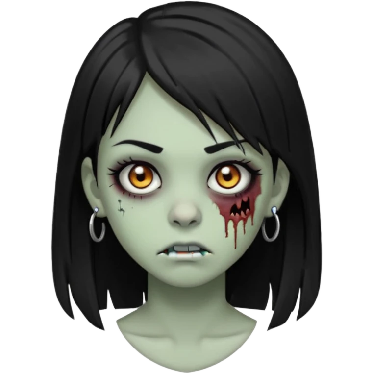 zoombi girl cabelo liso preto franja de lado cabelo partido de lado risquinho na sobrancelha e um piercing na sobrancelha um piercing no nariz emoji