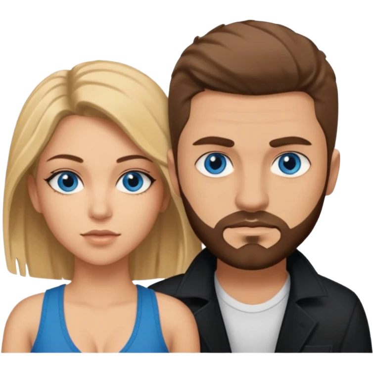 A gangster couple. Both blue eyes. She looks like Shakira and he has brown hair a very short beard and short fade haircut and the sides faded down to skin emoji
