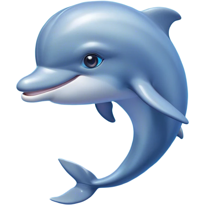 Cinematic Cute Dolphin Portrait Emoji, Head tilted playfully and inquisitively, featuring a smooth, streamlined body with shimmering, silvery-blue skin and round, sparkling eyes full of playful charm, Simplified yet irresistibly adorable features, highly detailed, glowing with a warm, friendly oceanic glow, high shine, affectionate and lively, stylized with a touch of aquatic whimsy, soft glowing outline, capturing the essence of a mischievous yet loving dolphin that appears as if it could splash out of the screen into your arms! emoji