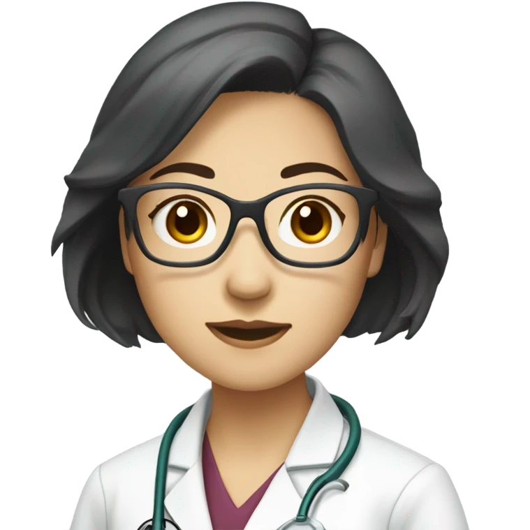 east Asian medical doctor woman with glasses with medium hair and lashes emoji