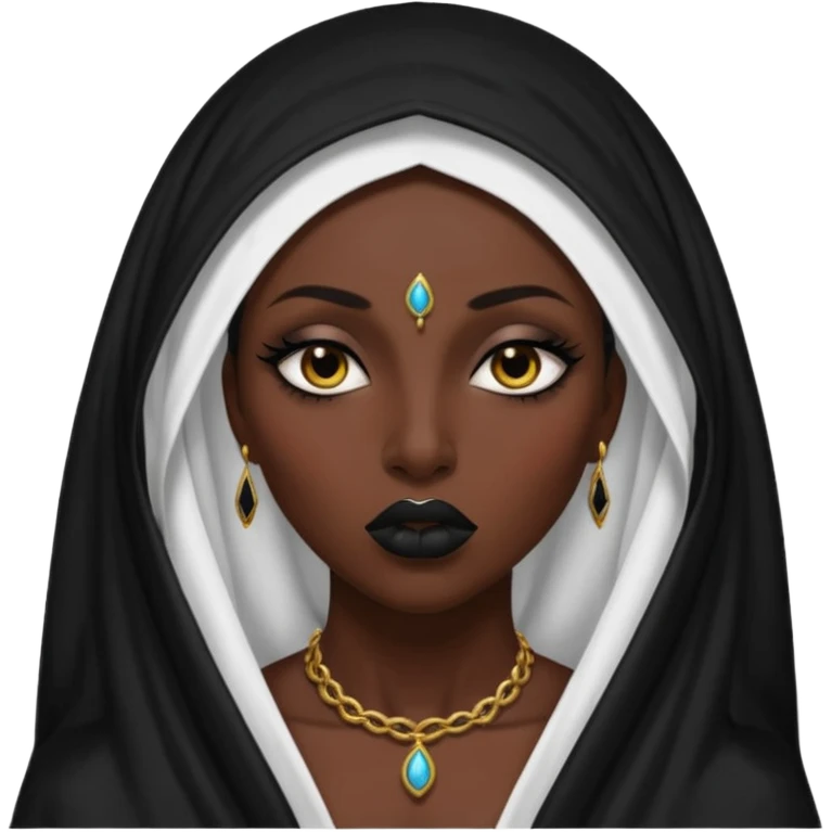 Priestess lifting black veil from her lips, blasphemous erotic energy emoji