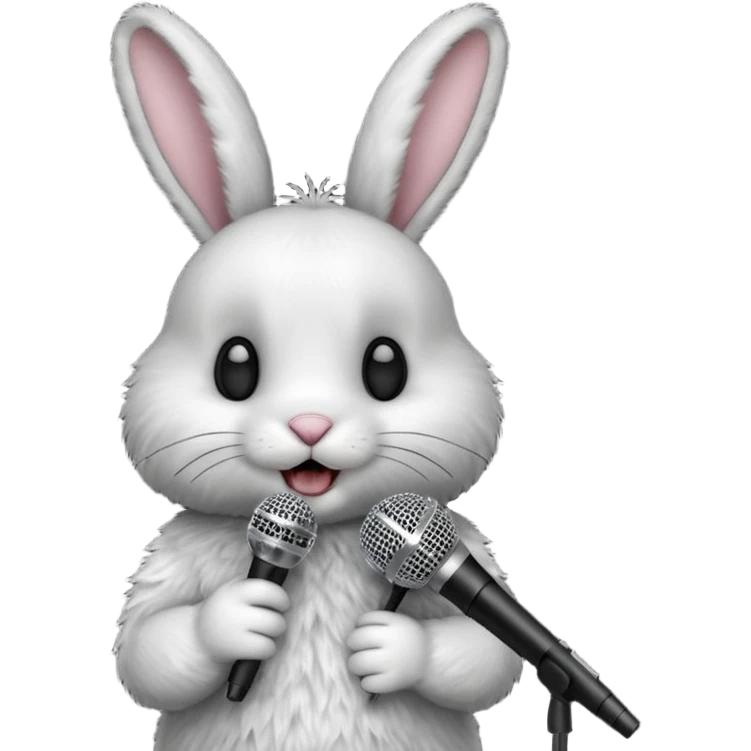 black and white bunnie singing , holding mic emoji
