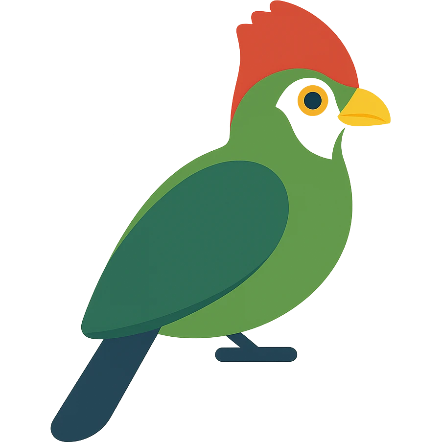 red-crested turaco, flat toon illustration emoji