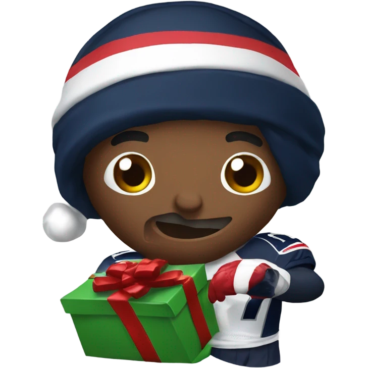 Patriots player opening a stocking emoji