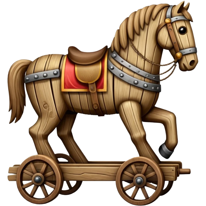 a huge trojan horse made from wood and on wheels emoji