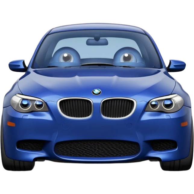 Pixar style 3D render of a cute, anthropomorphic dark blue BMW M5 E60 car. emoji