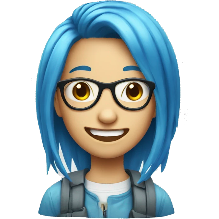 Blue hair girl with face of nerd emoji with teeth emoji
