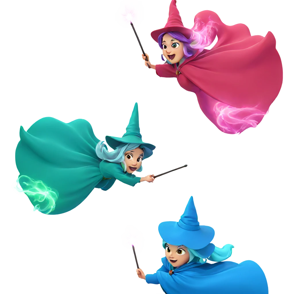three witches with wands emoji