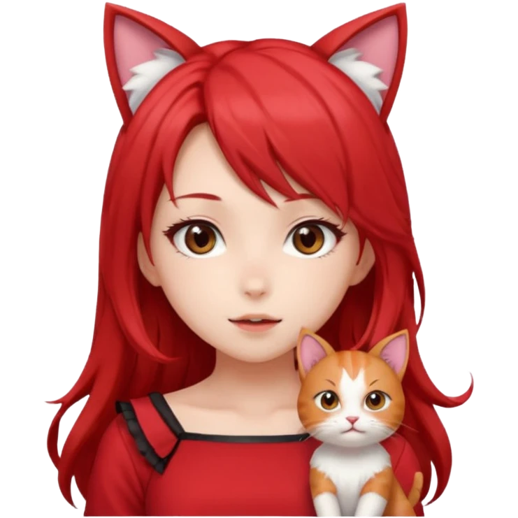 cute anime girl with cat ears, red blowing hair emoji