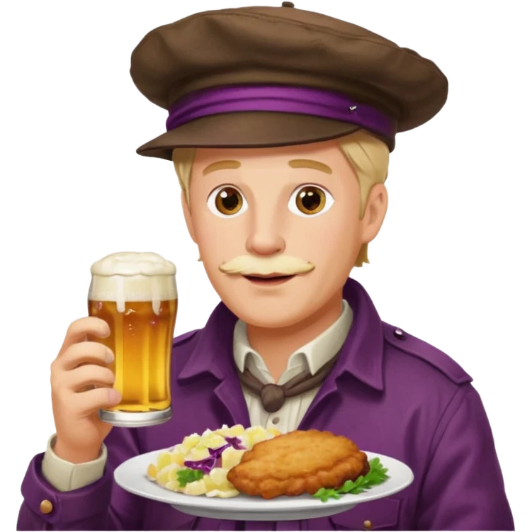German man eating schnitzel, potato salad, red cabbage, sauerkraut, and beer emoji