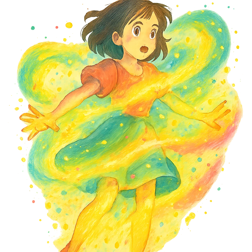 ghibli style girl transforming with magical glow, vibrant colors emoji