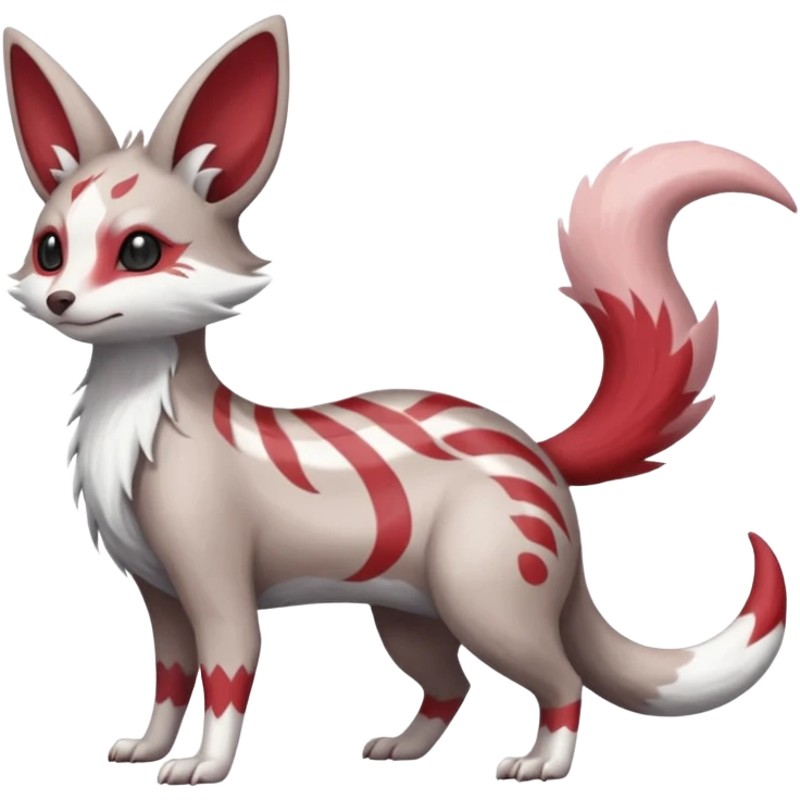 Minccino-Lykoi-Emolga-Pachirisu-Zangoose-fusion-hybrid-animal-Fakémon-creature, full body, thin long sleek scaly tail, intricate markings emoji