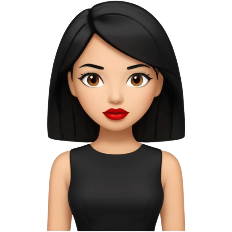 3d style woman with black hair wearing black dress emoji