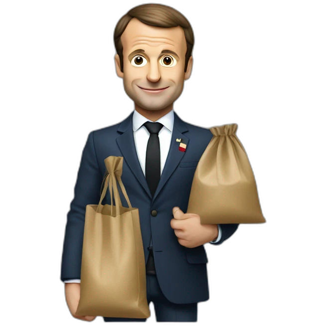 Emmanuel Macron holding a bag a euros  emoji