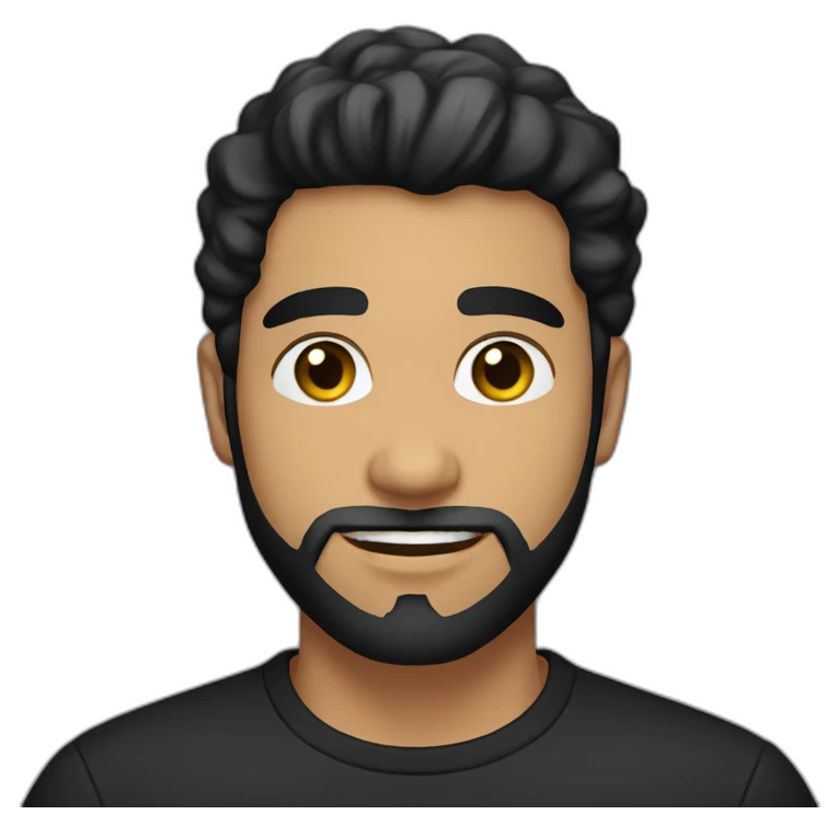 25 year old Hispanic man with a beard and thick eyebrows light skin, black shirt emoji