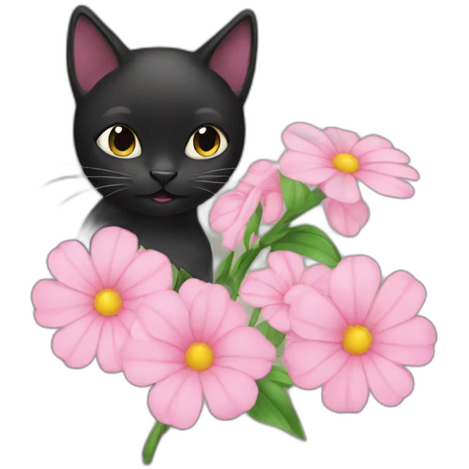 Black cat eat flower emoji