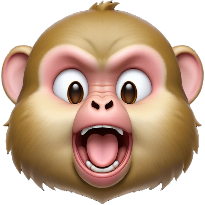 Cinematic Cute Yawning Macaque Portrait Emoji, Head tilted slightly with a dramatic, wide-open yawn, showcasing a gently textured face with half-closed, sleepy eyes and an open, relaxed mouth, Simplified yet irresistibly adorable features, highly detailed, glowing with a soft, cozy glow, high shine, relaxed yet expressive, stylized with a dash of whimsical charm, soft glowing outline, capturing the essence of a drowsy yet affectionate primate that appears ready to stretch out for a nap! emoji
