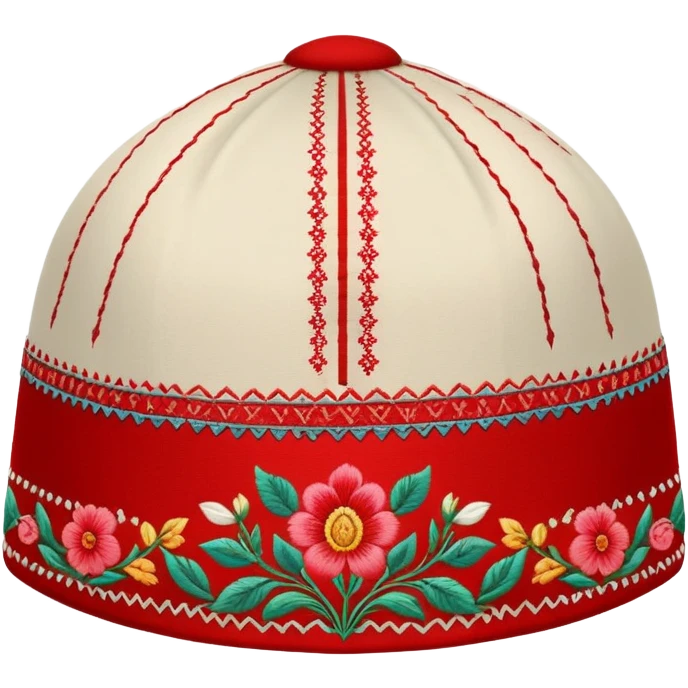 Fergana Valley style doppa hat with red base and floral designs emoji