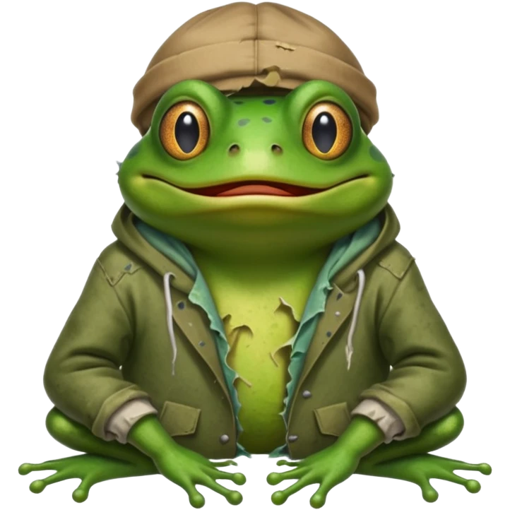 homeless frog with torn dirty clothes

 emoji