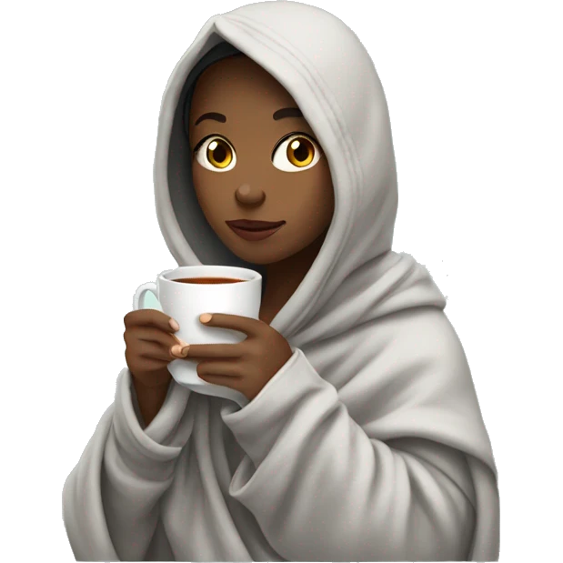 Girl with hoodie in blanket drinking tea emoji