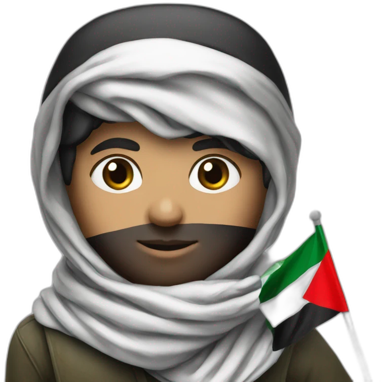 A Palestinian wearing a scarf black and white with the Palestinian flag on his face  emoji