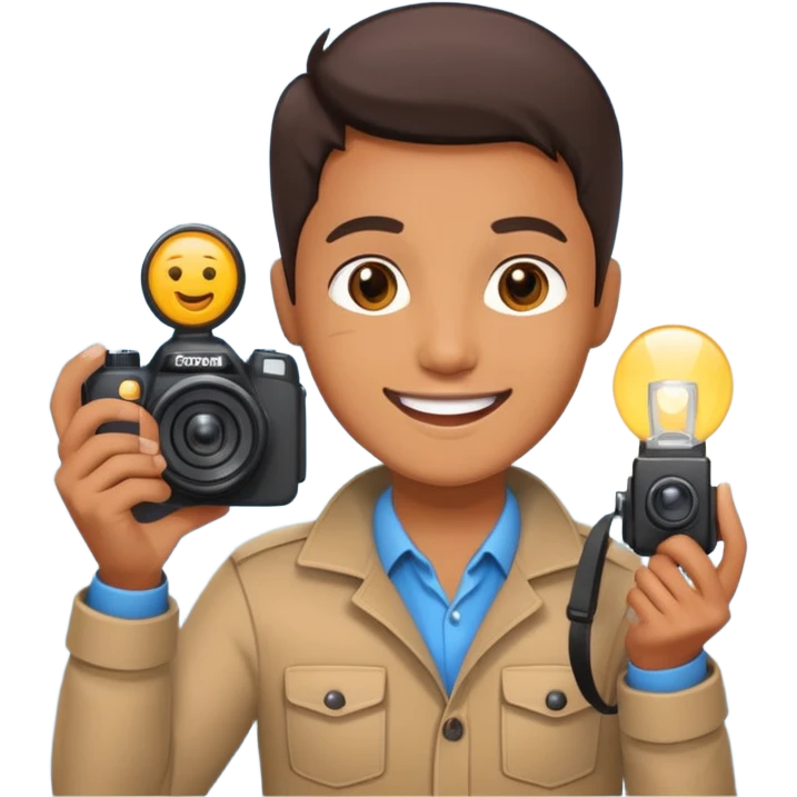 Photographer with flash speedlight,with camera emoji