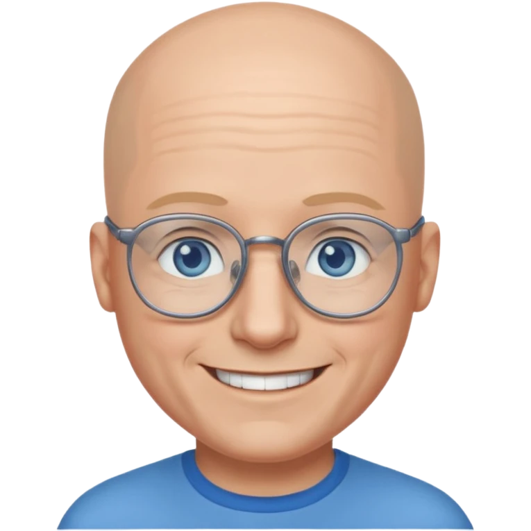 I want a twitch emoji style of a bald man with glasses and blue and gray eyes emoji