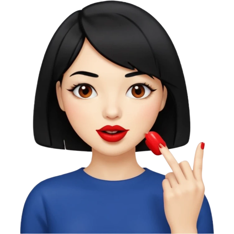 Chicas con pelo negro y corte bob haciendo que se muerde un dedo de manera picara emoji