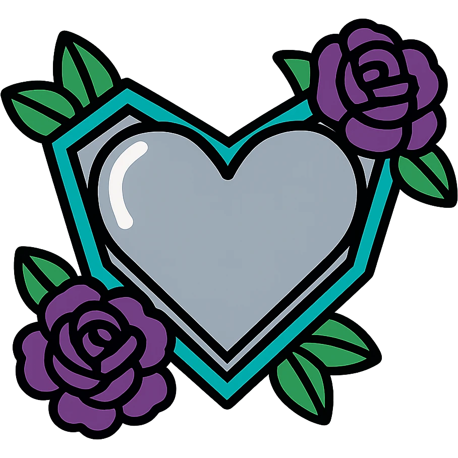Add black gothic roses around the silver goth heart, keep the color outline style, no background emoji