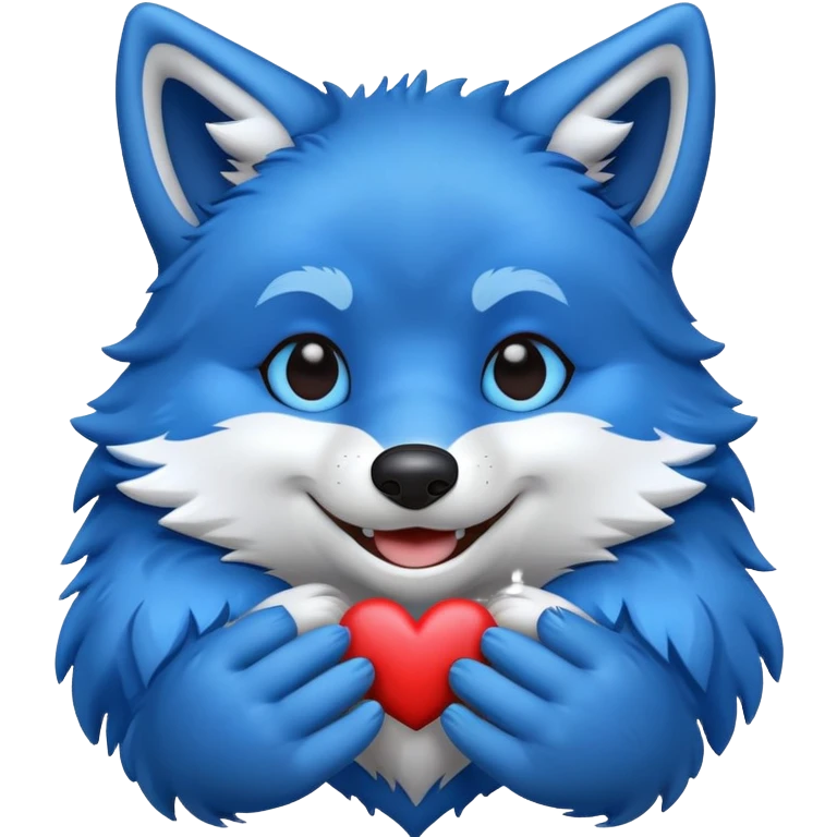blue wolf smiling holding up a heart emoji