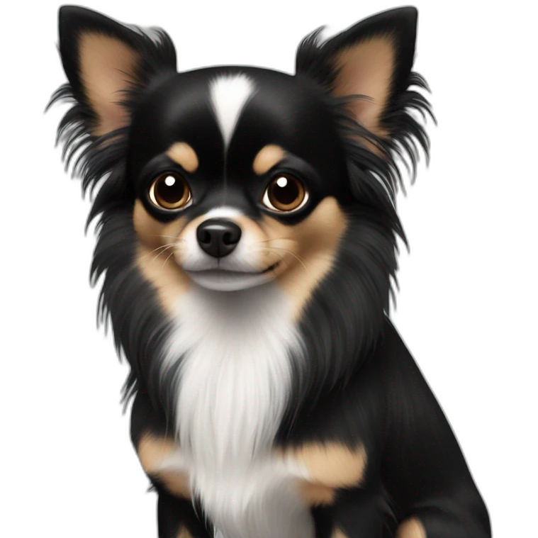 A black Chihuahua with long earhairs an a fluffy tail  emoji