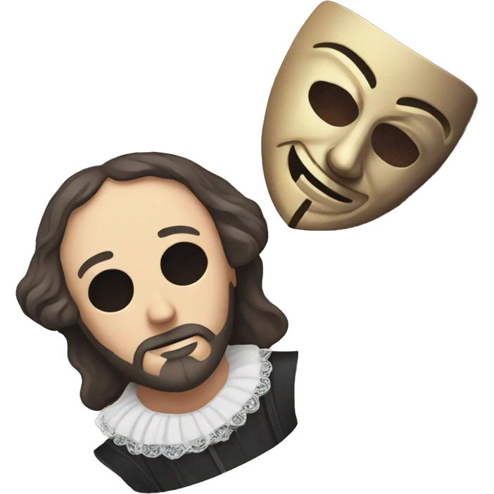 Shakespeare holds a tragic mask in his hand emoji