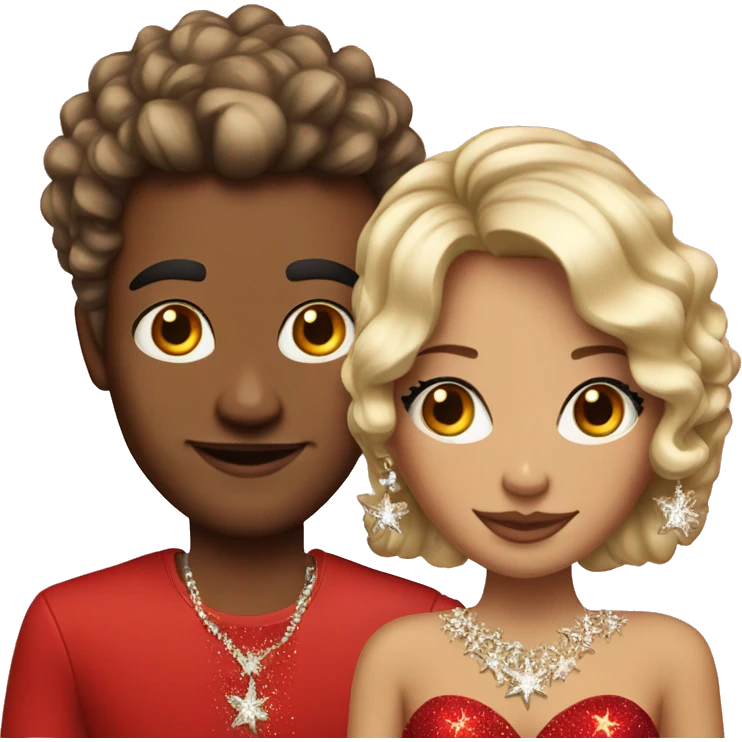 elegant couple girl with stars on hair and bling red dress emoji