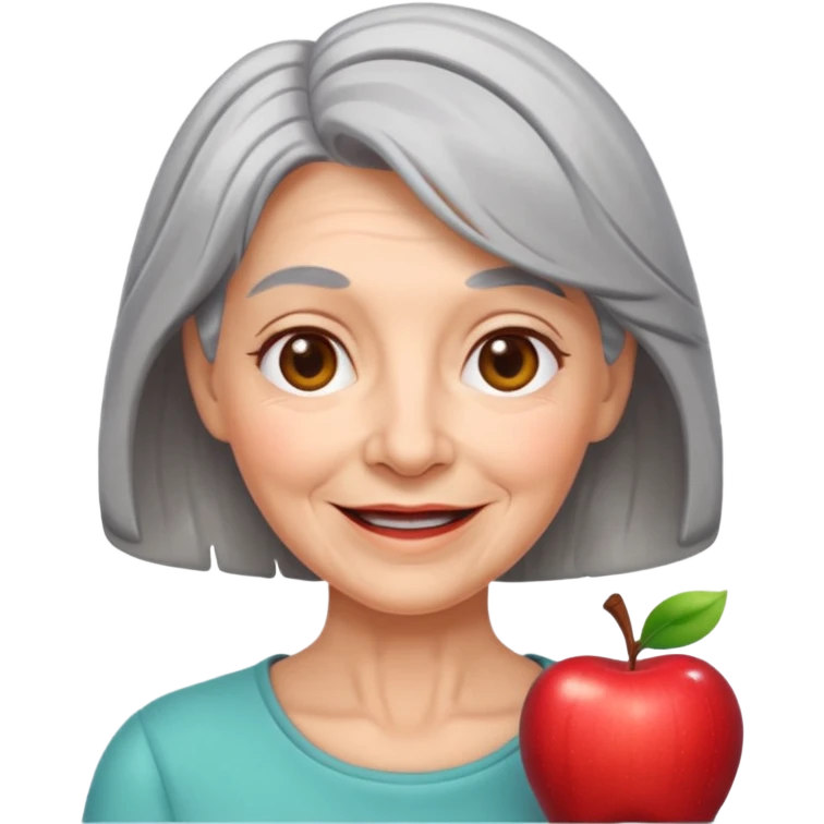 emoji of a woman with wrinkles, loose gray hair, cheerful expression, Apple emoji style emoji
