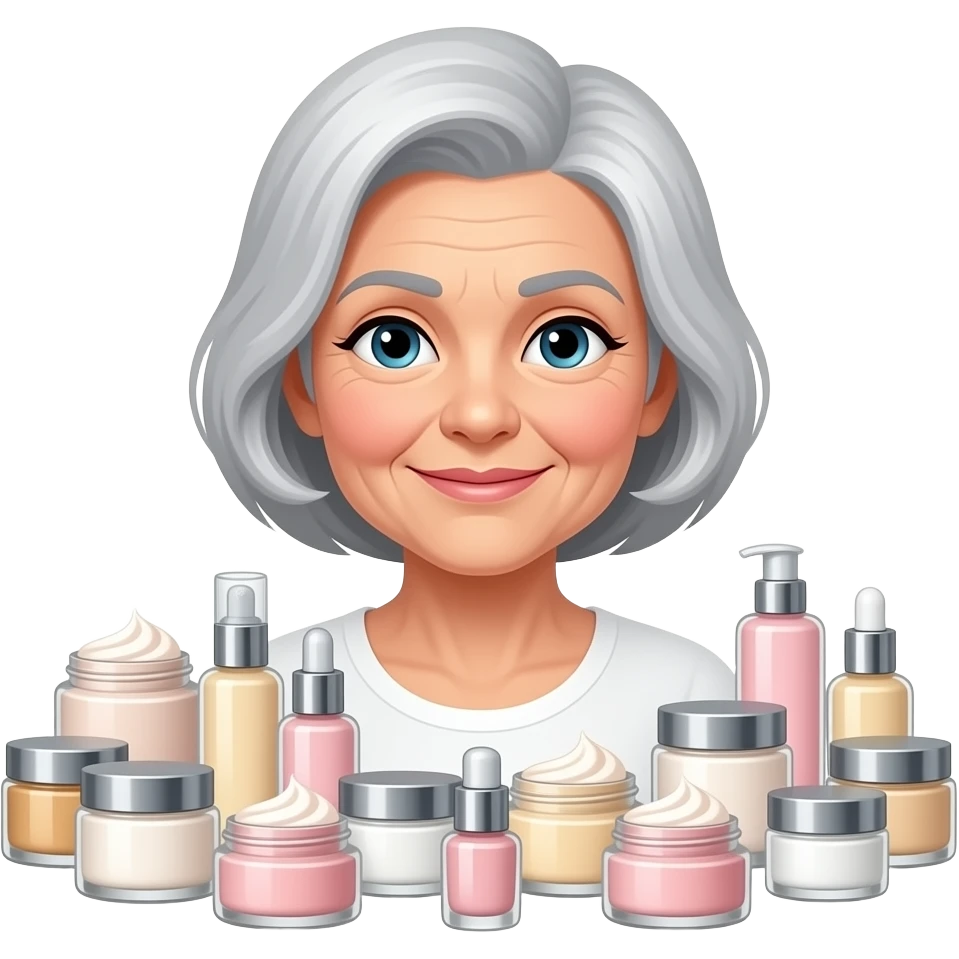 grandma with many cosmetic cream jars emoji