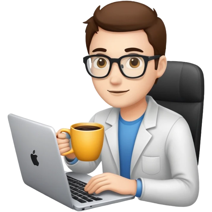 software developer coding on computer with coffee mug emoji