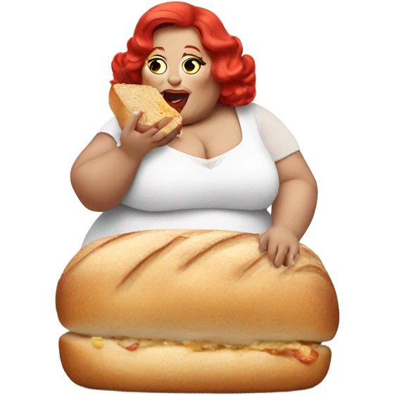 Fat White drag queen eating bread with red hair emoji