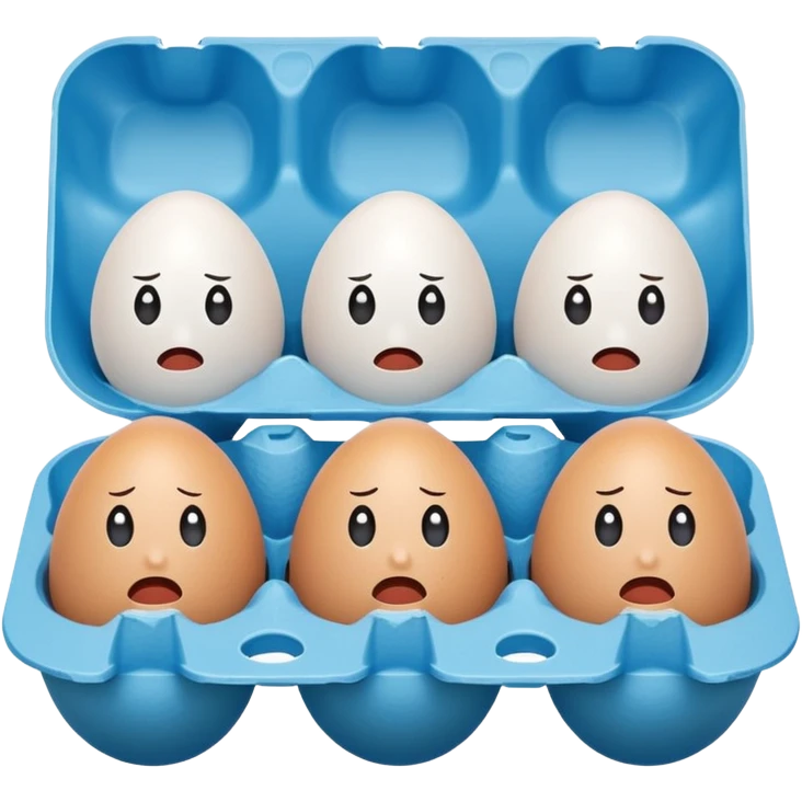 make a egg carton with six spaces but only one egg inside to represent isolation. make the egg have a sad expression like a sad face with tears to communicate his worry. the egg should be white and be the only egg inside the carton. emoji