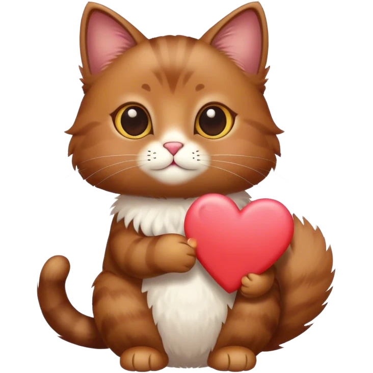 Brown cat Holding white Heart  emoji