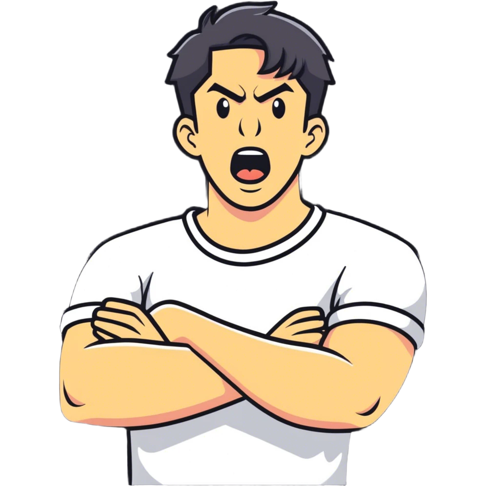 Guy holding neck with crossed arms yelling  emoji