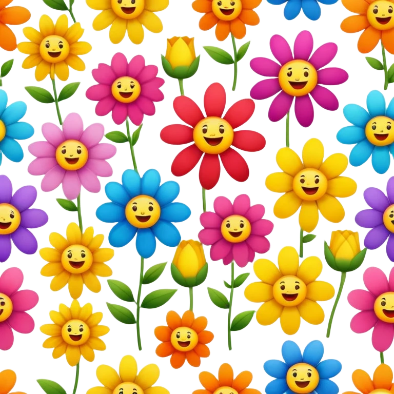 a group of flowers with different facial expressions emoji