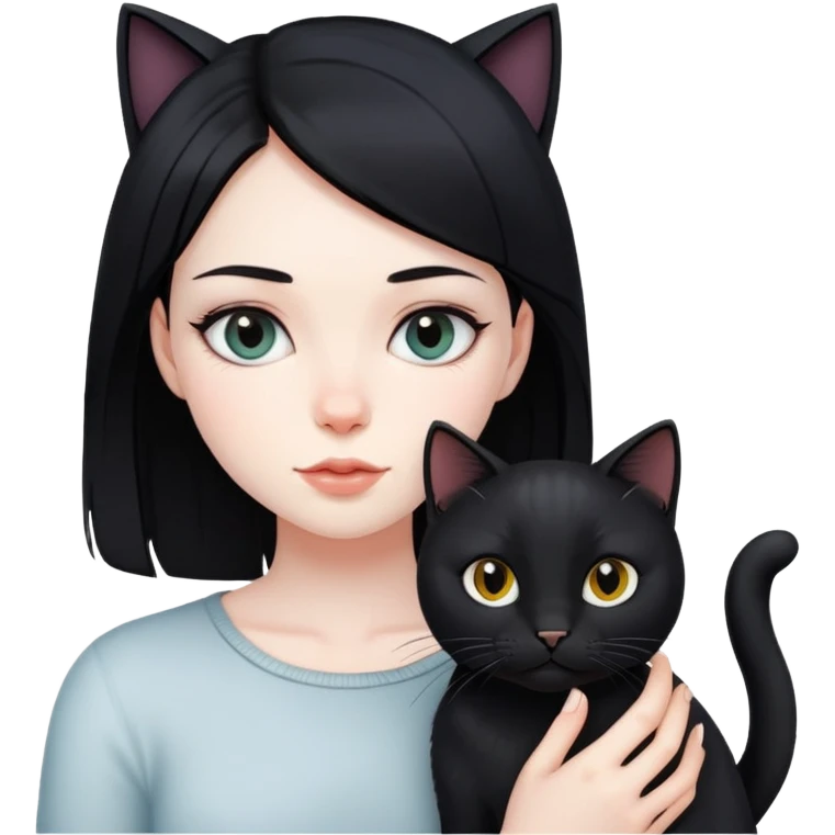 Black haired girl with black cat emoji