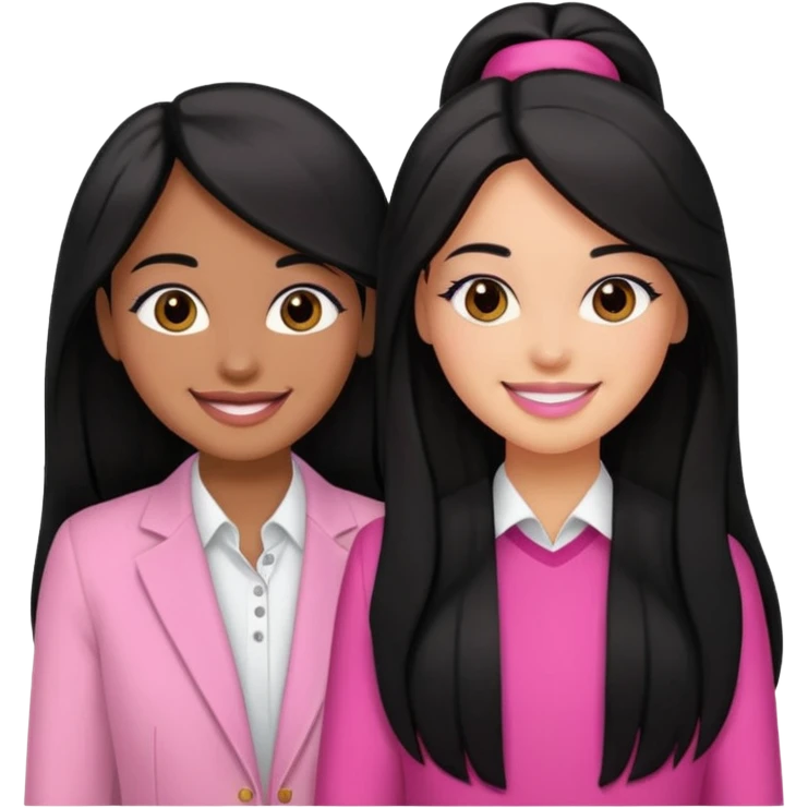 3 besties with professional glammed up looks wearing pink, medium skin tone smiling big with black long hair  emoji