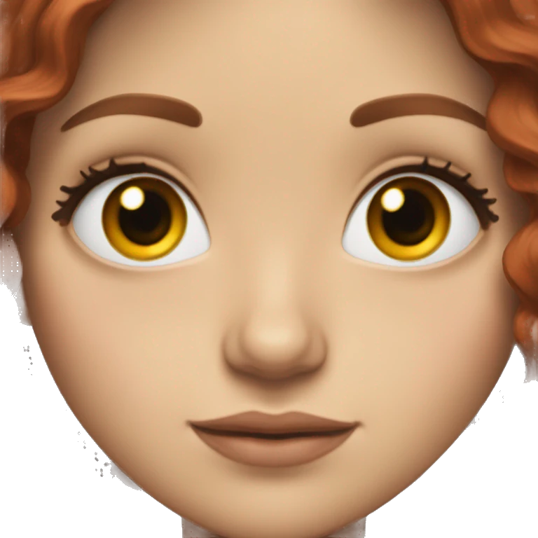 white girl with long dark red wavy hair and brown eyes with long eyelashes emoji