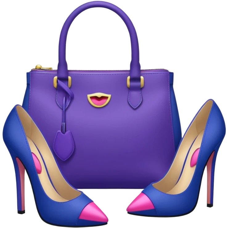 royal purple heels, pink lipstick cosmetics and deep blue bag emojis emoji