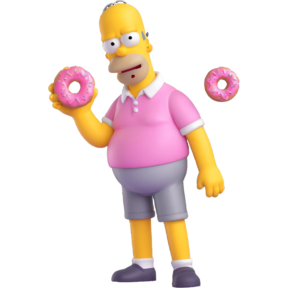 Homer Simpson 3D character, vibrant colors, holding a pink donut, classic pose emoji