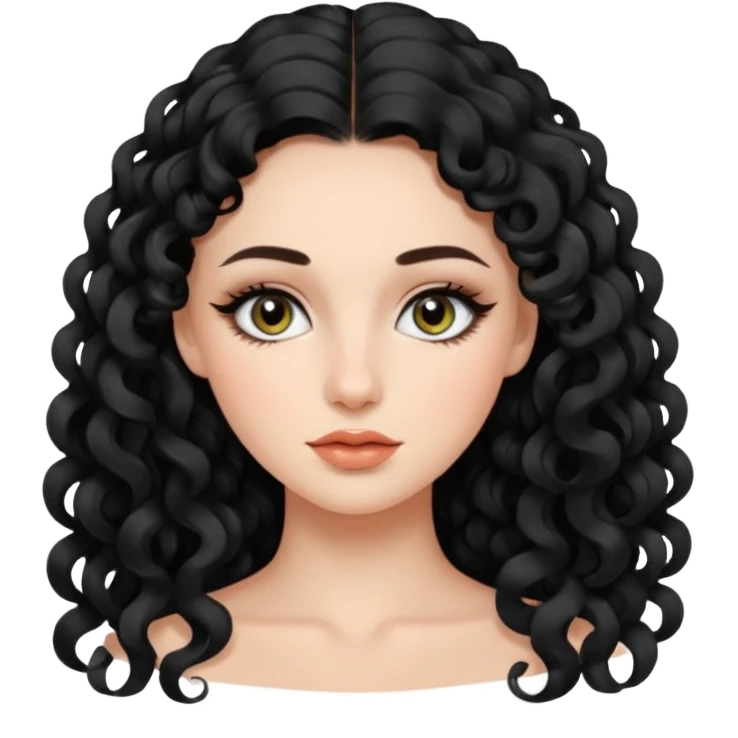 persona mujer con piel clara y rizos suaves color negro y largos  y sin volumen y con delineador en los ojos emoji